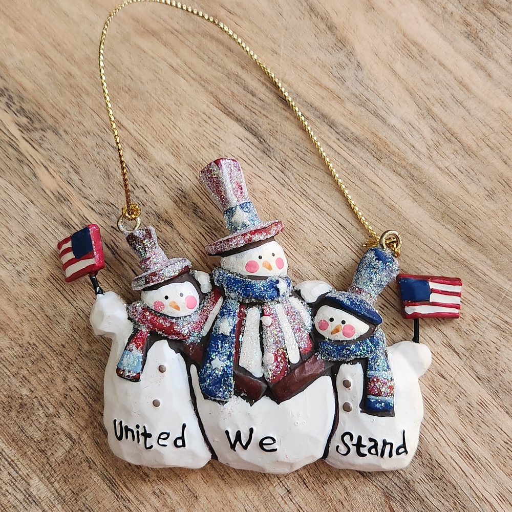 Kurt Adler Patriotic Snowman Trio Christmas Holiday Ornament - United We Stand